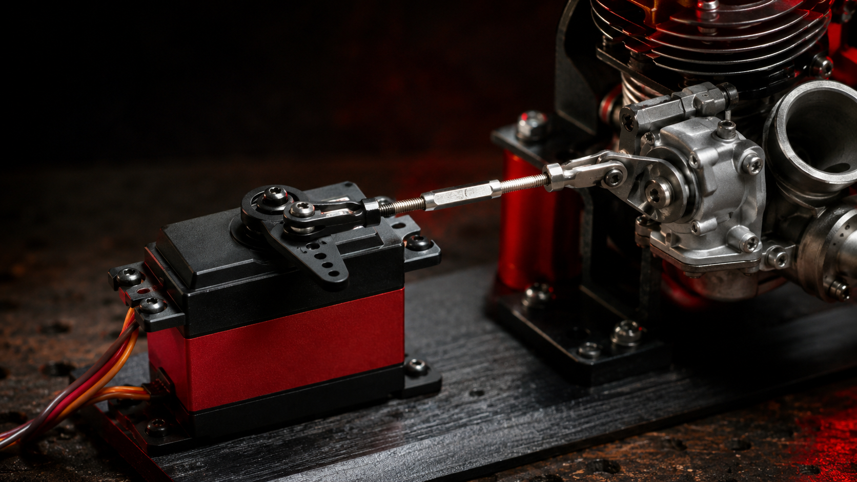 Servo pushrod connected to the carburetor arm