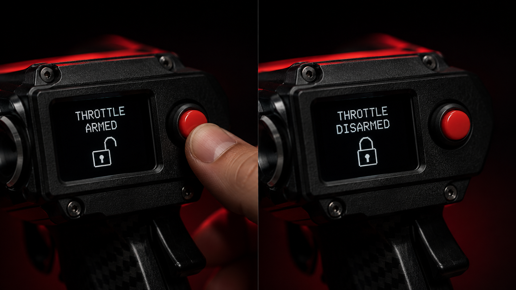 Handle screen showing the throttle lock icon next to the model name